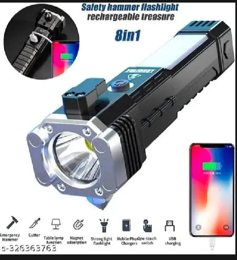 Multi-Functional 8 in 1 Emergency LED torch Light USB Rechargeable